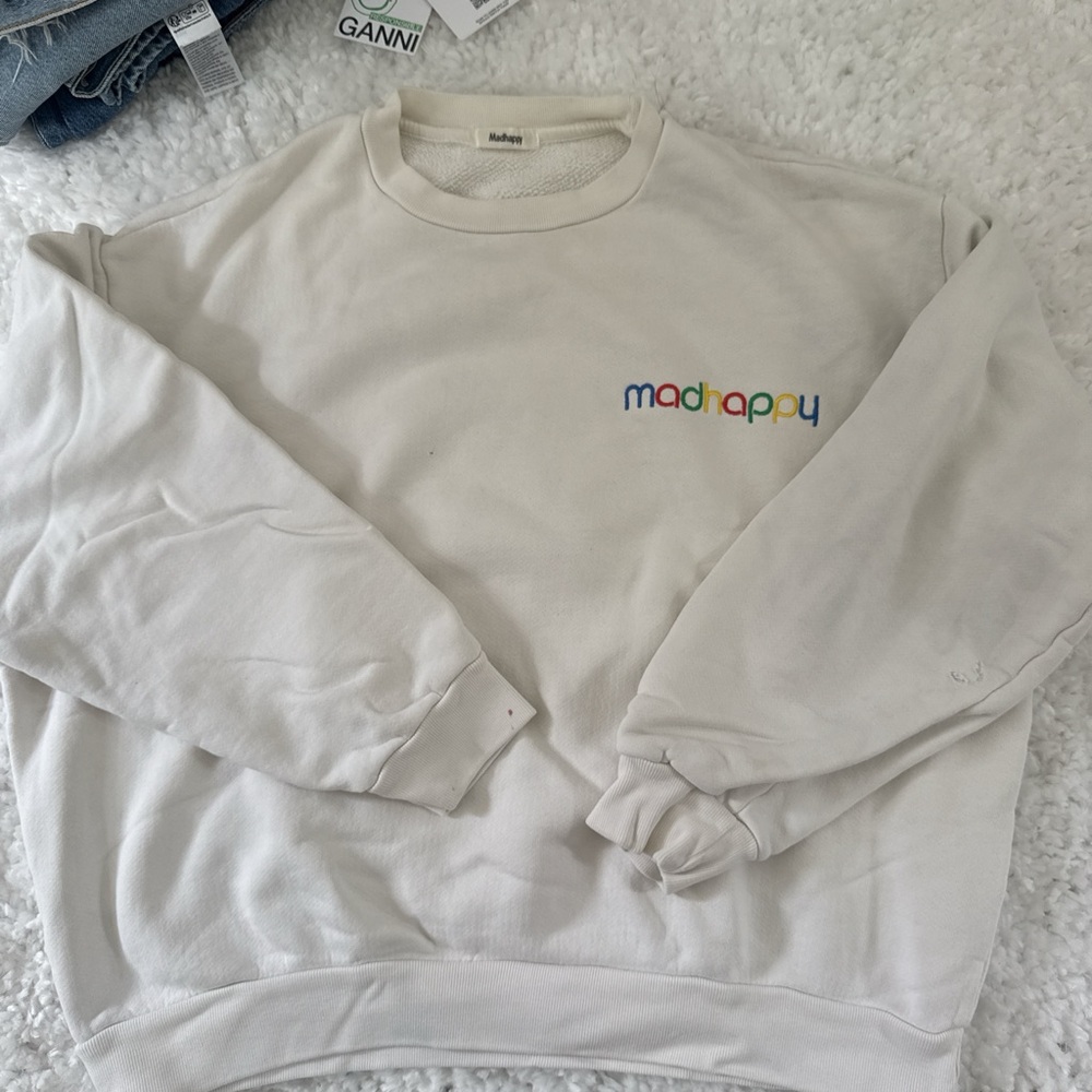 Madhappy Cream Crewneck Sweater with Ribbed Cuffs